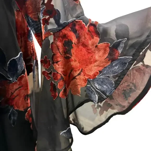 She + Sky Boutique Womens S Red Black Party Dress Velvet Goth Romantic Midi rose - Picture 4 of 5